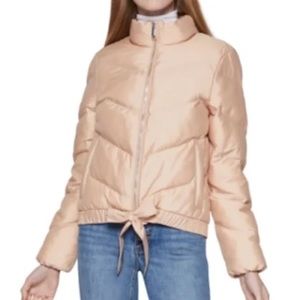 NWT BCBGeneration Nude Pink Zip Tie Bow Detail Puffer Jacket Womens Medium